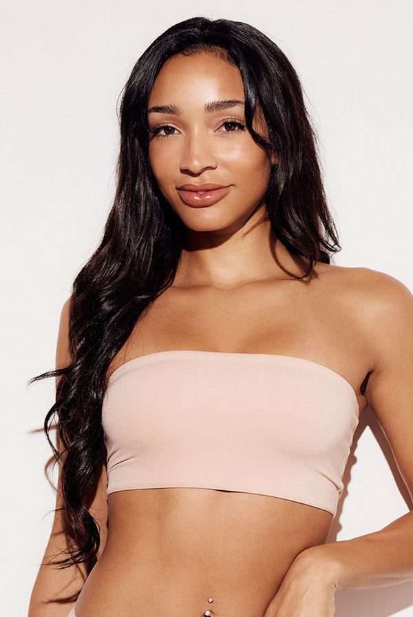 Soft Basic Bandeau Bralette strapless bra cream front