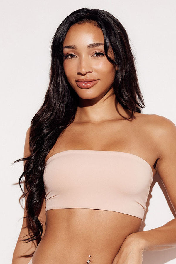 Soft Basic Bandeau Bralette strapless bra cream front