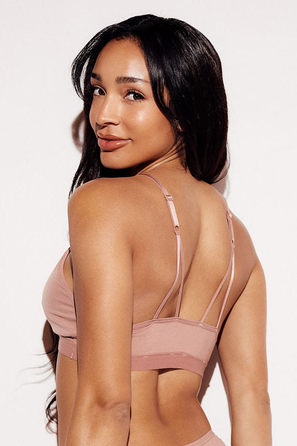 Soft Strappy Triangle Bralette wireless comfort bras pink back