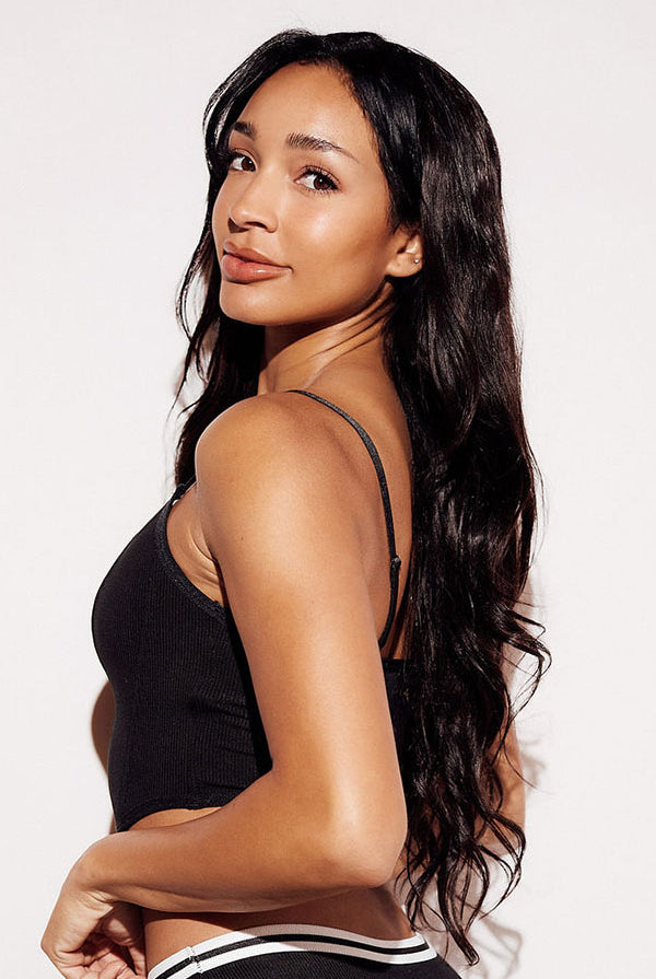 Soft Ribbed Crop Tank Bralette boning top straps black side