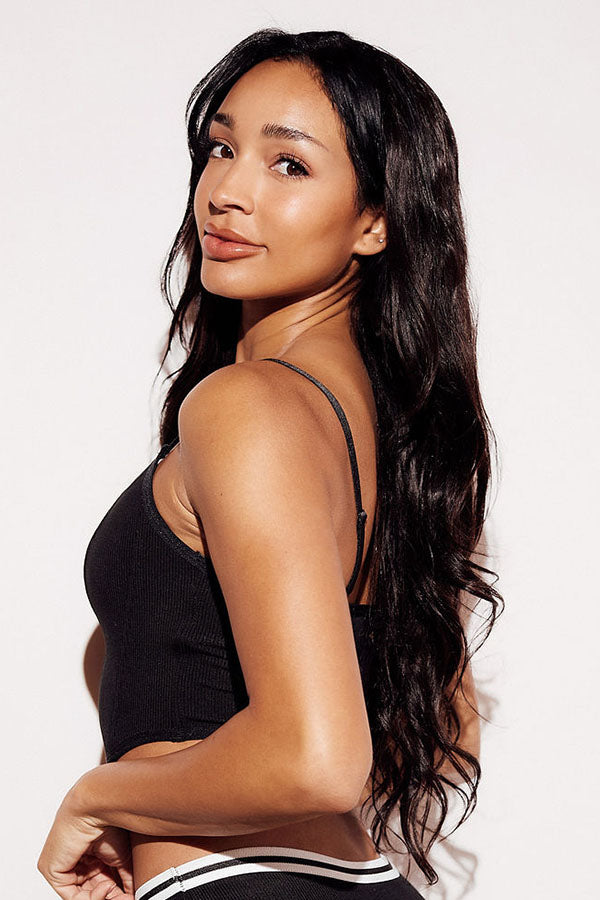 Soft Ribbed Crop Tank Bralette boning top straps black side