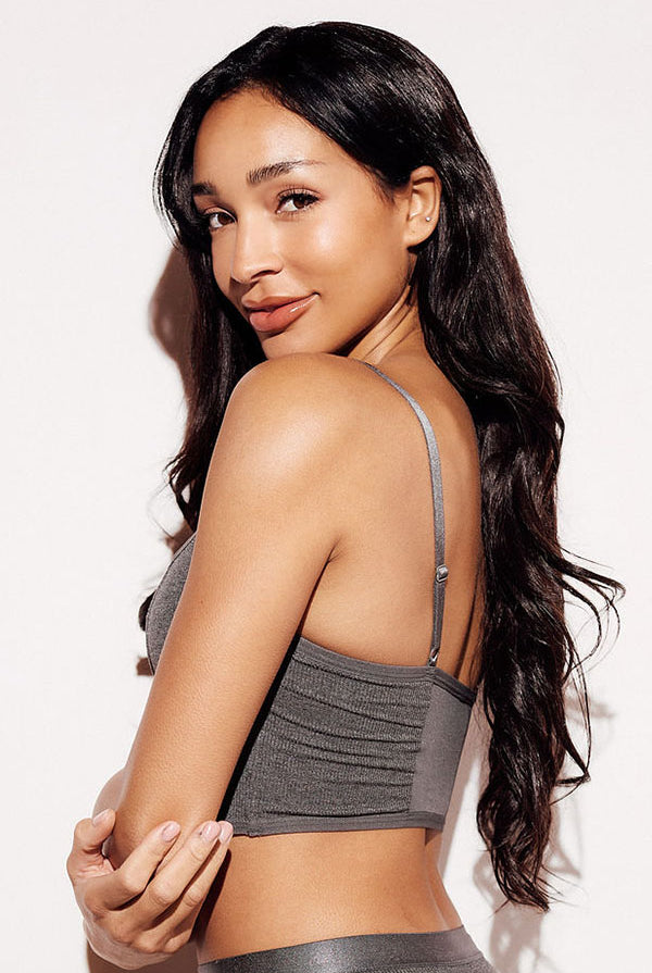 Soft Ribbed Crop Tank Bralette boning top straps brown side