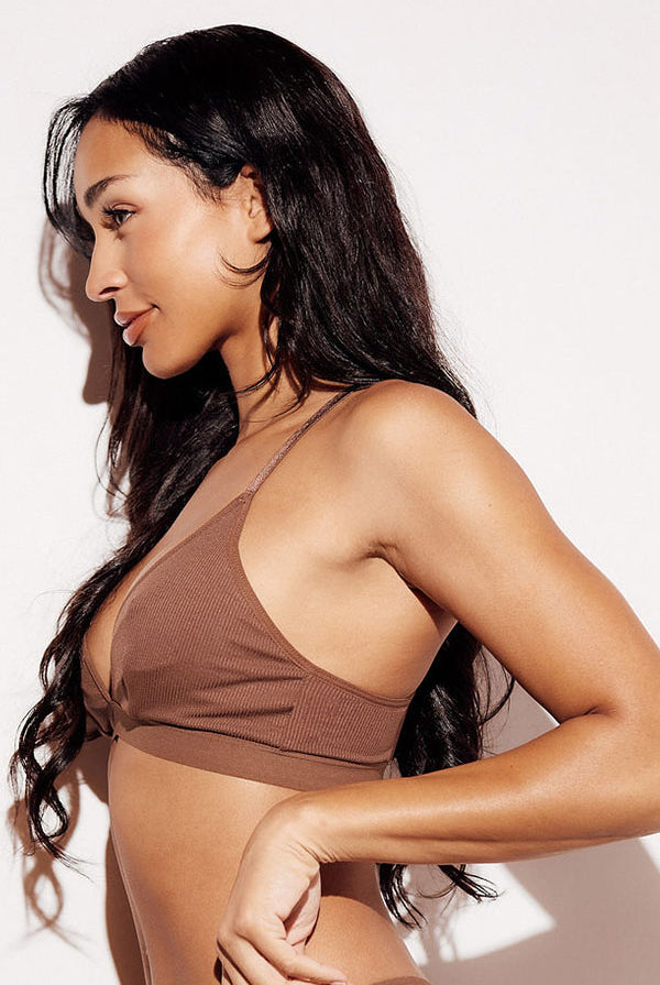Ribbed Triangle Bralette comfort bras brown side