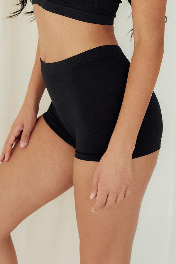 Seamless High Waist Short Underwear Panties Black Side