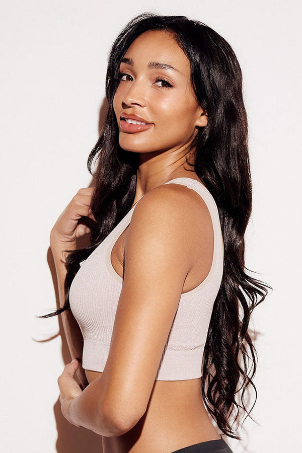 Ribbed Scoop Neck Bralette wide neck seamless nude side