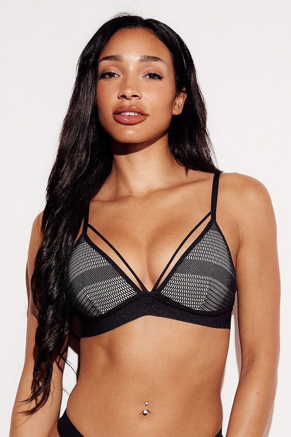 Honeycomb Mesh Triangle Bralette wireless best bralettes small bus bras black front