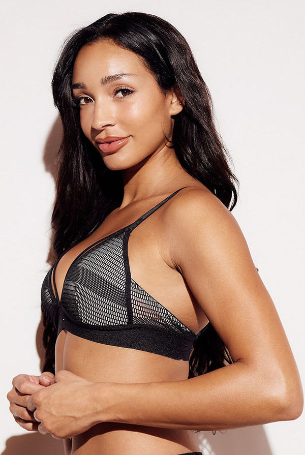 Honeycomb Mesh Triangle Bralette wireless best bralettes small bus bras black side