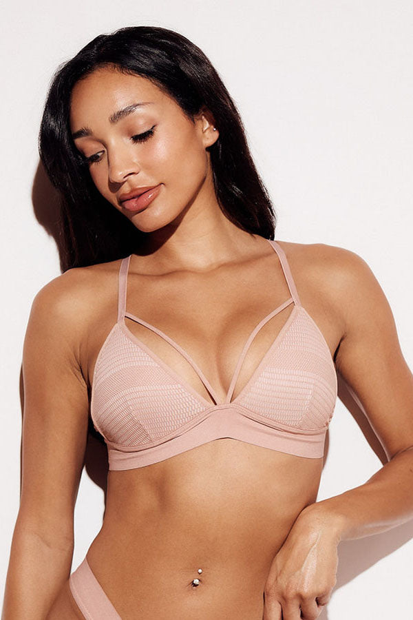 Honeycomb Mesh Triangle Bralette wireless best bralettes small bus bras nude front