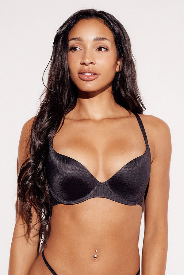Ribbed Laser Cut Bra bralette underwire black front