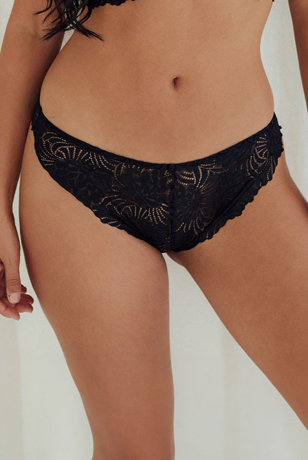 Floral Jacquard High-Cut Brief Panties Underwear Black Front