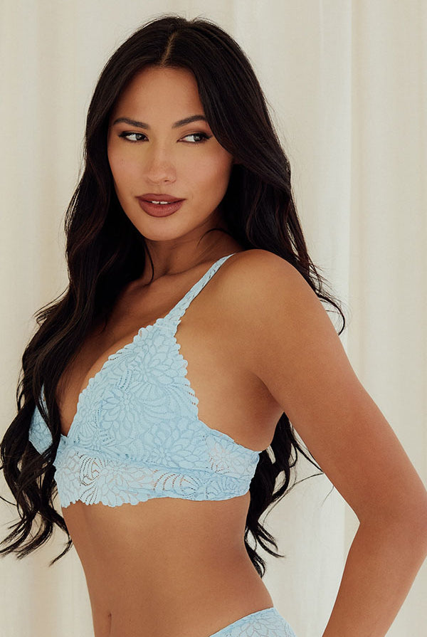 Floral Jacquard Strappy Racerback Bralette wireless best bras for women blue side