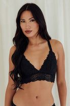 Floral Jacquard Strappy Racerback Bralette wireless best bras for women black front