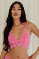 Floral Jacquard Strappy Racerback Bralette wireless best bras for women pink front