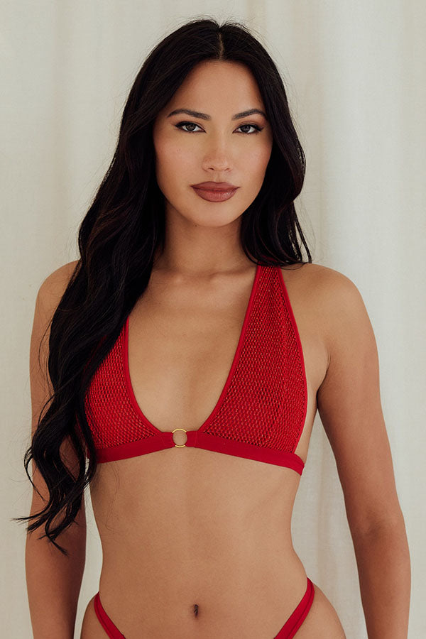 Metallic Lace Triangle Bralette bra best bras for women red front