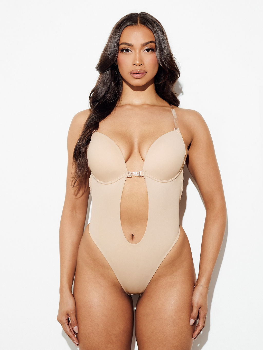 Plunge Bra Bodysuit backless sexiest thong lingerie nude front