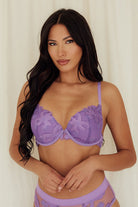 Floral Lace Overlay Bra balconette underwire push up best bras for women purple side