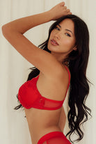 Floral Lace Overlay Bra balconette underwire push up best bras for women red side