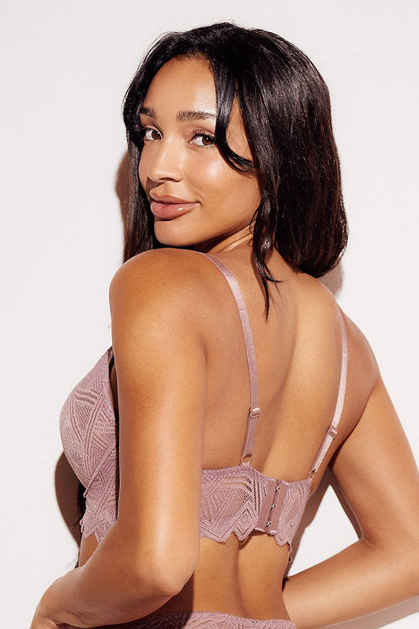 Geometric Lace Push-Up Longline Bra push up pushup lifting nude back