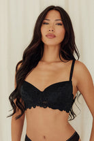 Lace Underwire Bra balconette push up best bras for women polka dot black front
