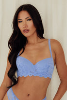 Lace Underwire Bra balconette push up best bras for women polka dot blue front