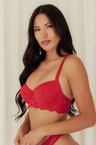 Lace Underwire Bra balconette push up best bras for women polka dot red side