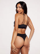 Soft High-Cut Thong Lingerie Underwear Panties Black Full Body