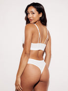 Soft High-Cut Thong Lingerie Underwear Panties White Full Body