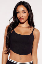 Soft Ribbed Crop Tank Bralette boning top straps black front