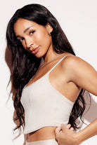Soft Ribbed Crop Tank Bralette boning top straps nude side