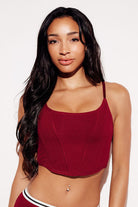 Soft Ribbed Crop Tank Bralette boning top straps red front