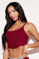 Soft Ribbed Crop Tank Bralette boning top straps red side