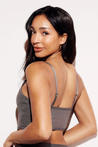 Soft Ribbed Crop Tank Bralette boning top straps brown back