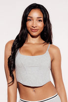 Soft Ribbed Crop Tank Bralette boning top straps gray front