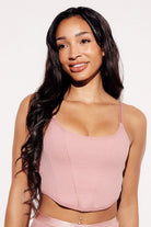 Soft Ribbed Crop Tank Bralette boning top straps pink front