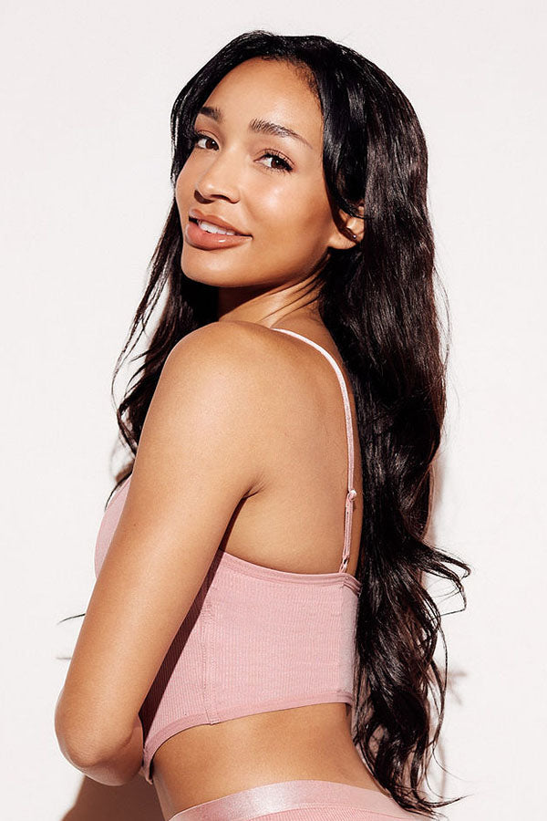 Soft Ribbed Crop Tank Bralette boning top straps pink side