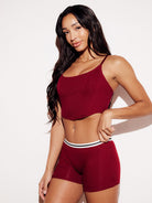 Soft Ribbed Stripe Boy Short Underwear Panties Red Full Body