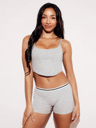 Soft Ribbed Stripe Boy Short Underwear Panties Gray Full Body