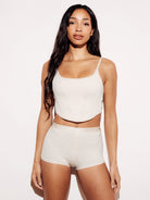 Soft Ribbed Crop Tank Bralette boning top straps nude full body