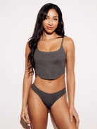 Soft Ribbed Crop Tank Bralette boning top straps brown full body