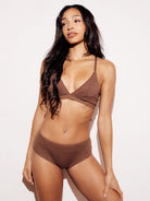 Ribbed Hipster Brief Underwear Panties Brown Full Body