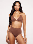 Ribbed High-Waist Brief underwear panties brown full body