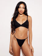 Ribbed Y-Back String Thong Lingerie Panties Underwear Black Full Body