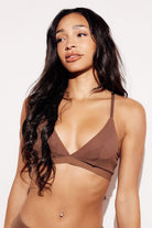 Ribbed Triangle Bralette comfort bras brown front