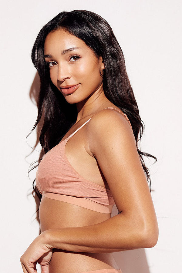 Ribbed Triangle Bralette comfort bras nude side
