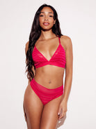 Chevron Lace High Cut Thong Underwear Panties Red Full Body