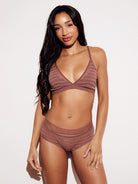 Chevron Lace Cheeky Brief Panties Underwear Brown Full Body