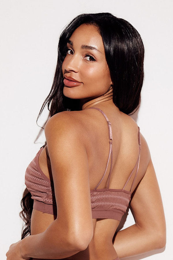 Chevron Lace Triangle Bralette bras wireless best bras for women brown back