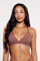 Chevron Lace Triangle Bralette bras wireless best bras for women brown front