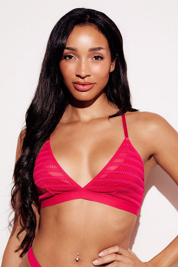 Chevron Lace Triangle Bralette bras wireless best bras for women pink front