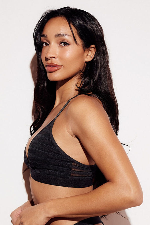 Chevron Lace Triangle Bralette bras wireless best bras for women black side